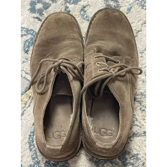 UGG TAN SUEDE OXFORD Dress SHOES Sheepskin Lining Mens 10 - Picture 7 of 9